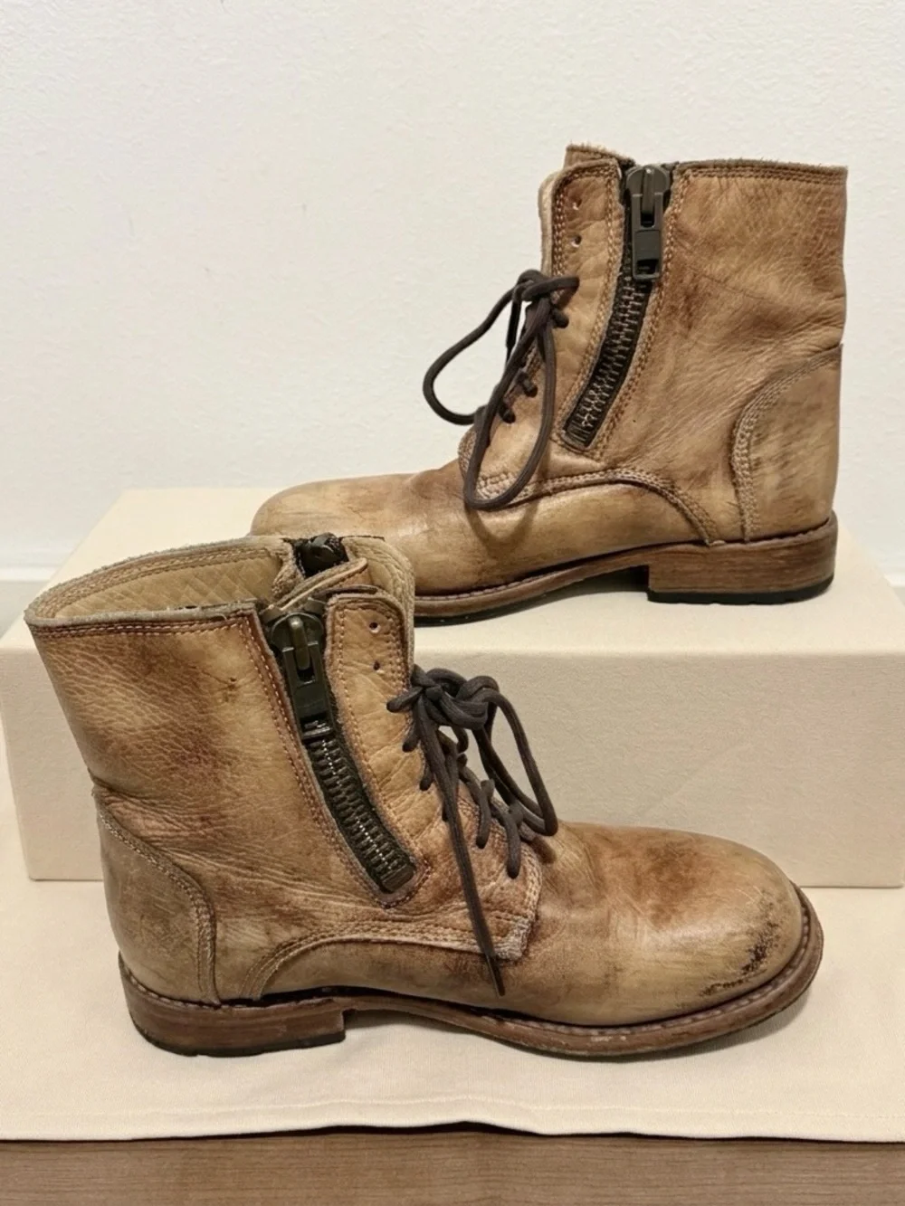 Bed Stu Leather Tactic Trek Tan Rustic Moto Combat Boots Festival Size 8.5 - Picture 1 of 7